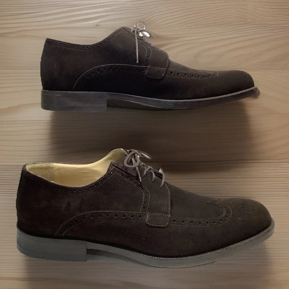 Johnston & Murphy‎ Wing Tip Dark Brown Suede Mens 10.5 Oxford